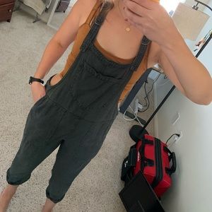 Soft denim overalls in dark gray